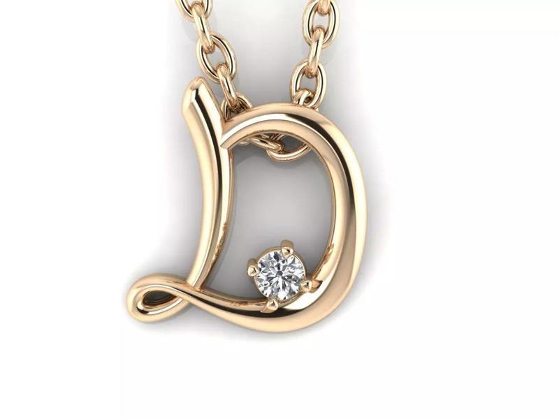 Pendant D gold with diamond in center