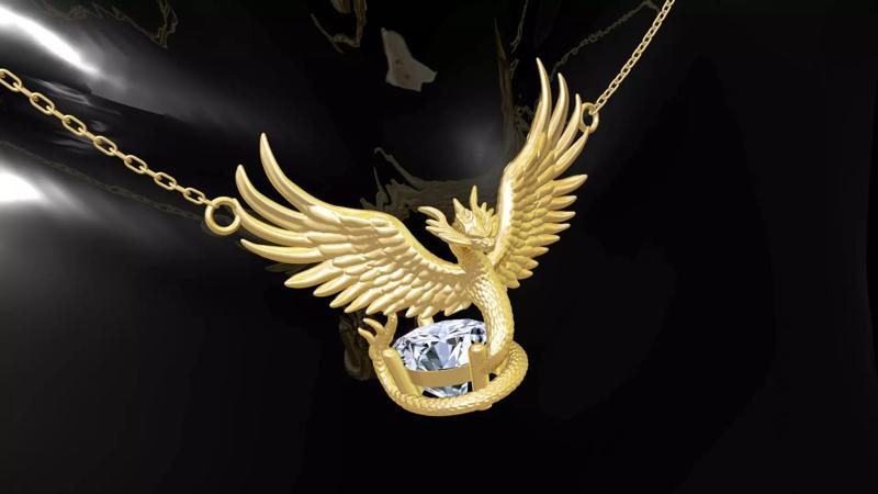 Dragon Medallion Statue Sculpture pendant jewelry gold