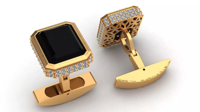 Onyx Fashion Diamond Gold Cufflinks