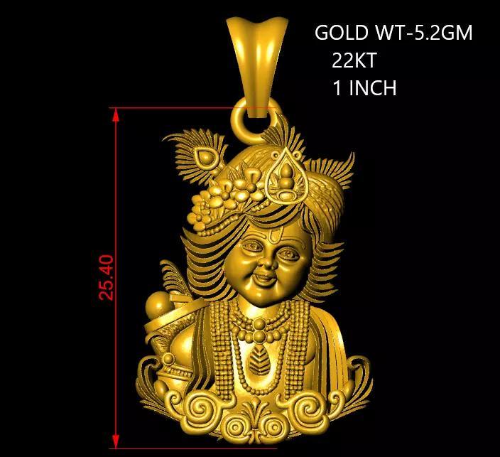 22KT Gold Krishna Pendant