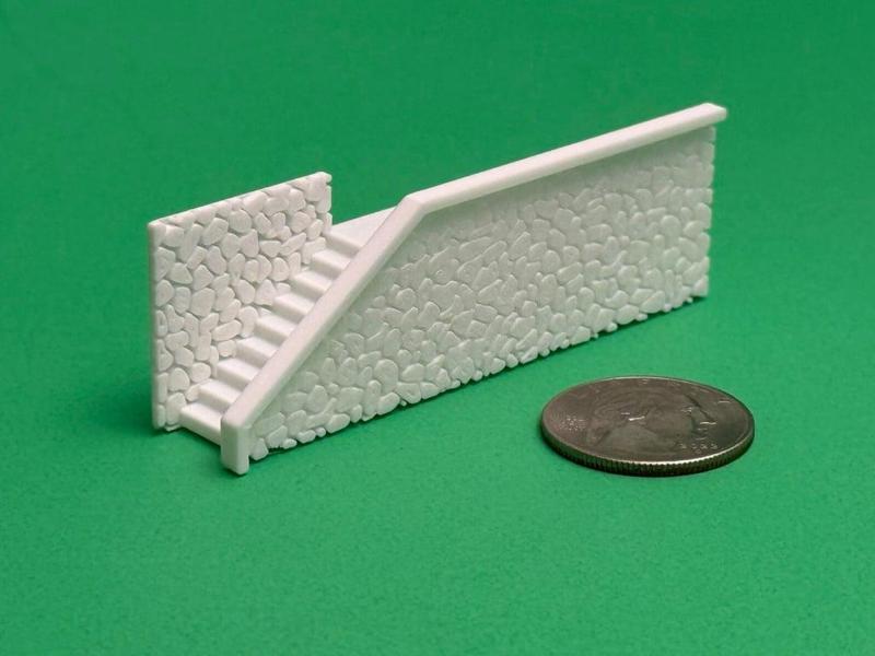 STONE WALL w STAIRS 1:87 HO SCALE