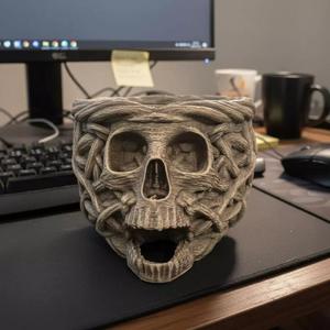 Woven Skull Pot - Gothic Halloween Candy Bowl Planter