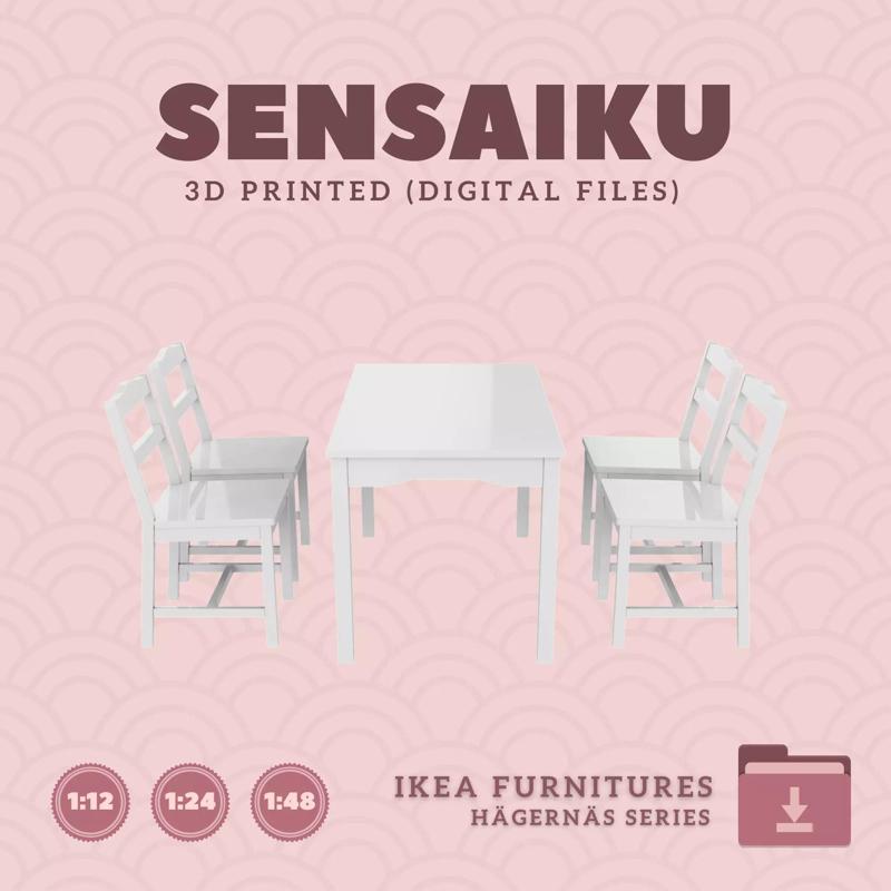 3 HAGERNAS  Table and Chairs for Dollhouse - IKEA - 3D Print