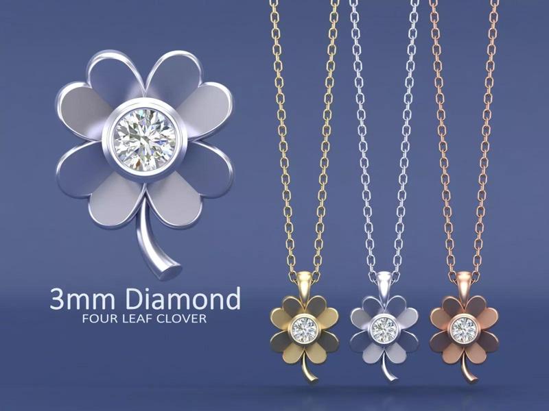 Four-Leaf Clover Pendant Necklace with 3mm Diamond Printable