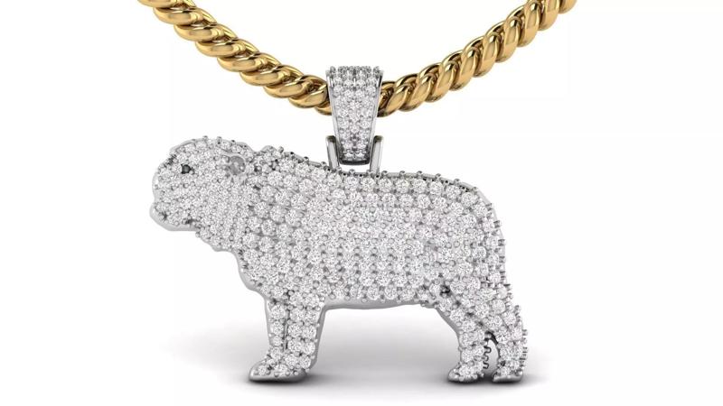 Diamond Studded Dog Pug Pendant