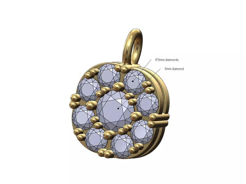 Round 12mm diamond cluster pendant and charm