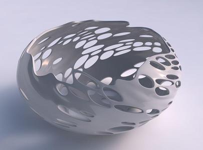 Bowl spheric squeezed wide with twisted bubbles holes