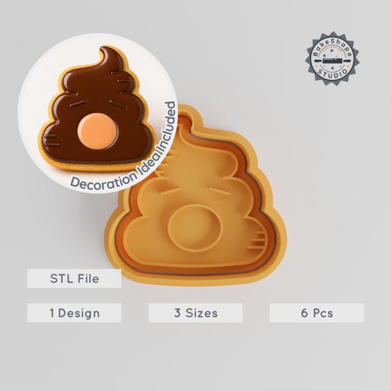 Funny Poop Shape Cutter & Stamp Set, Cookie & Fondant Decor, 3 Sizes, Cute Emoji Design
