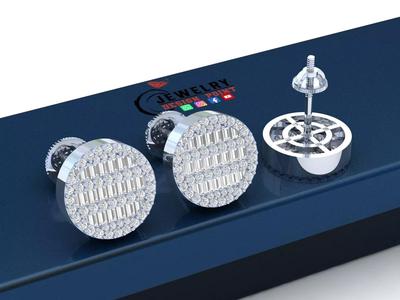 Custom Round Studs Ice-out Baguettes Diamond Studs - Unisex 12mm