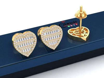 Custom Heart Studs Ice-out Baguettes Diamond Studs - Unisex 16mm