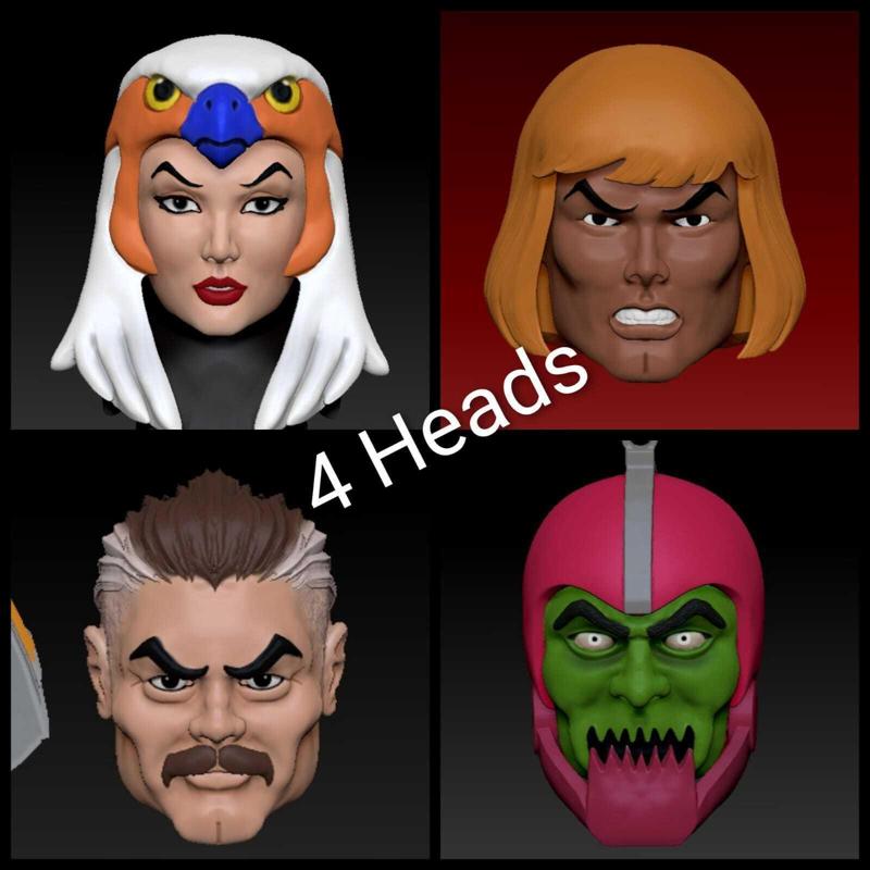 4 Heads Masters of The Universe, He-man, Sorseress, Trap Jaw, Man at arms
