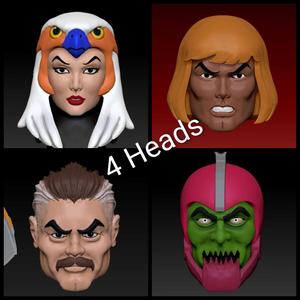 4 Heads Masters of The Universe, He-man, Sorseress, Trap Jaw, Man at arms