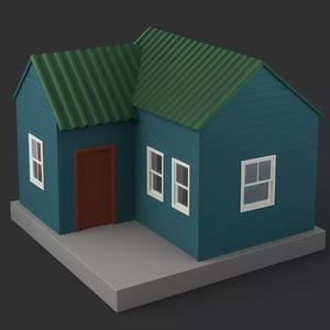 3D Compact Single Story House with Green Corrugated Roof