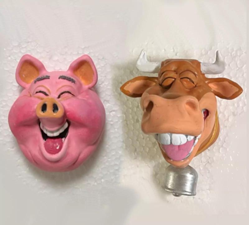 Laughing Pig and Cow STL Set Whimsical Cartoon Magnet or Plaque