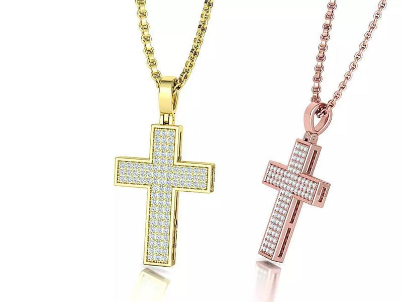 Diamond Cross 24mm Height Straight Classic Cross Necklace