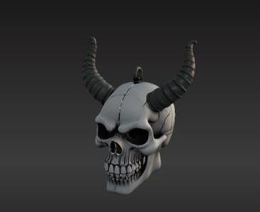 Gothic Demon Skull Keychain - Miniature Dark Fantasy Keyring 3D Print Model