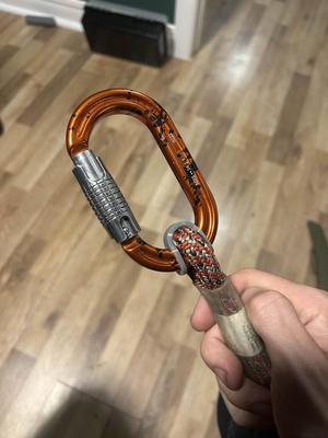 Arborist carabiner rotation lock 