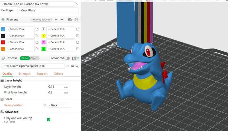 Full Color Totodile - Pokemon Easy Print - Bambu Lab 3MF
