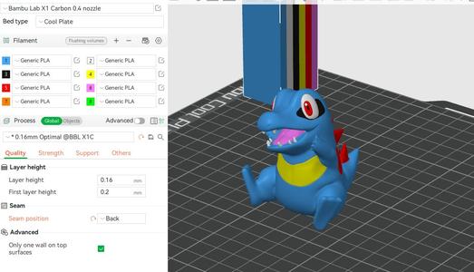 Full Color Totodile - Pokemon Easy Print - Bambu Lab 3MF