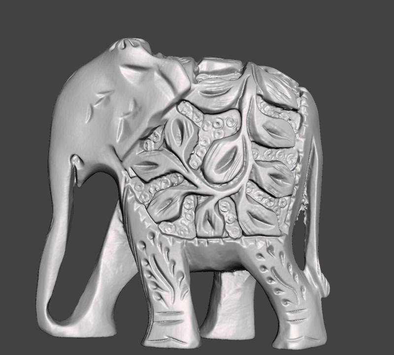 Hand Carved Wooden Elephant stl 3d scanned Figurine