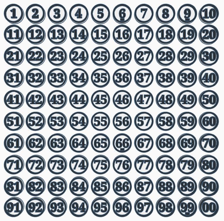 Bingo cards 10 mm from 00 to 99