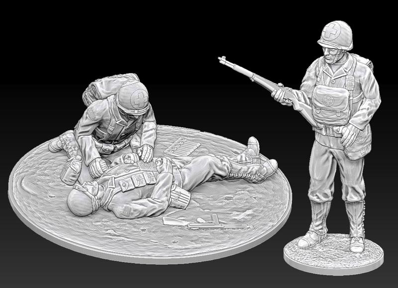WW2 US Medics and a casualty 25 and 28mm printable miniatures