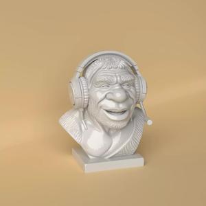 Neanderthal Man Bust with Headphones