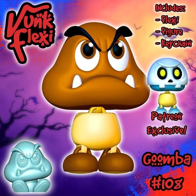 Super Mario Goomba MultiColor Flexi Print-In-Place + figure & keychain