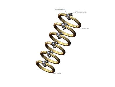 Simple 3mm 2mm diamonds triangular cluster ring 3D print model