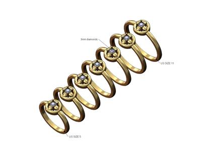Spike cluster 3mm diamond halo ring US sizes 5to11 3D print model
