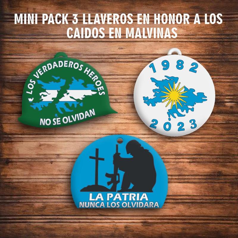 MINI PACK 3 COMMEMORATIVE KEY RINGS HEROES FALLEN IN MALVINAS - ARGENTINA