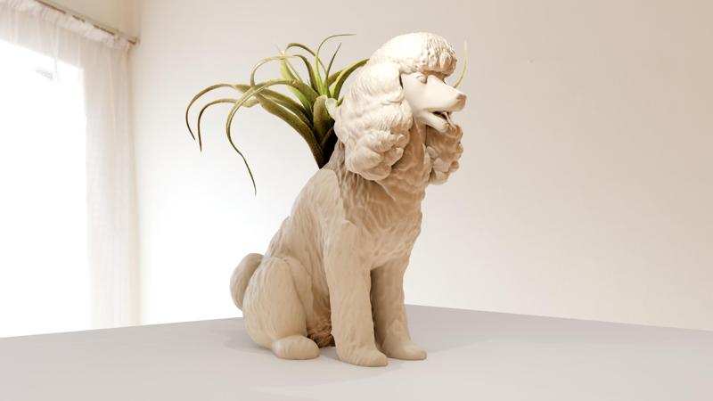poodle sitting planter pot flower vase mouth open stl