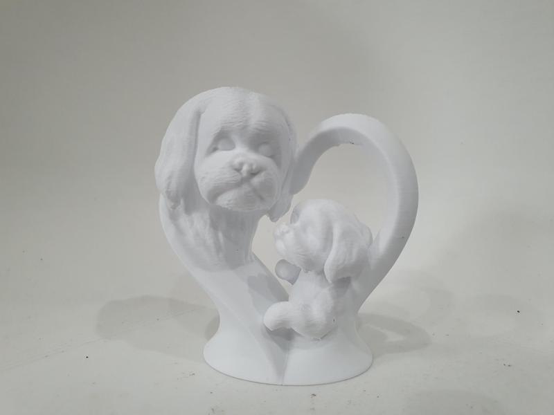 Heart Sculpture Maltese Mom with her Puppy 