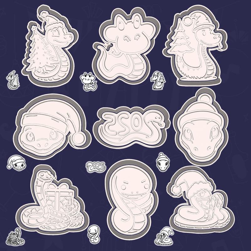 Christmas | New Year cookie cutters - 2025: year of the snake set / bundle - 9 pieces