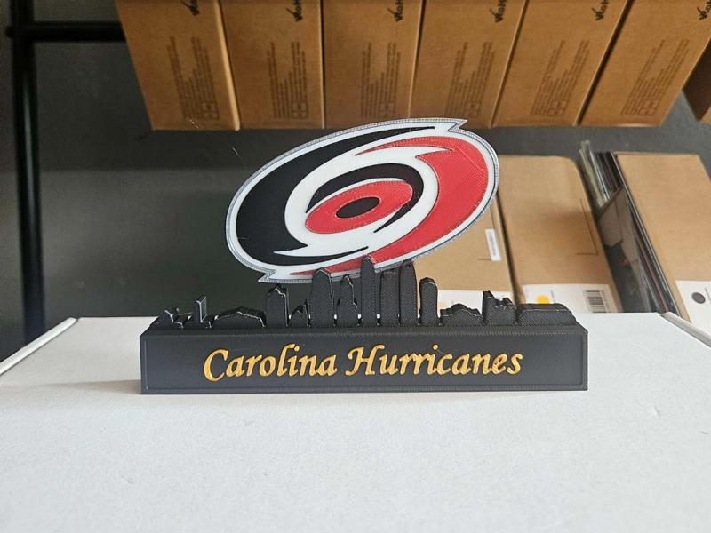 Carolina huricanes with skyline of Carolina NHL