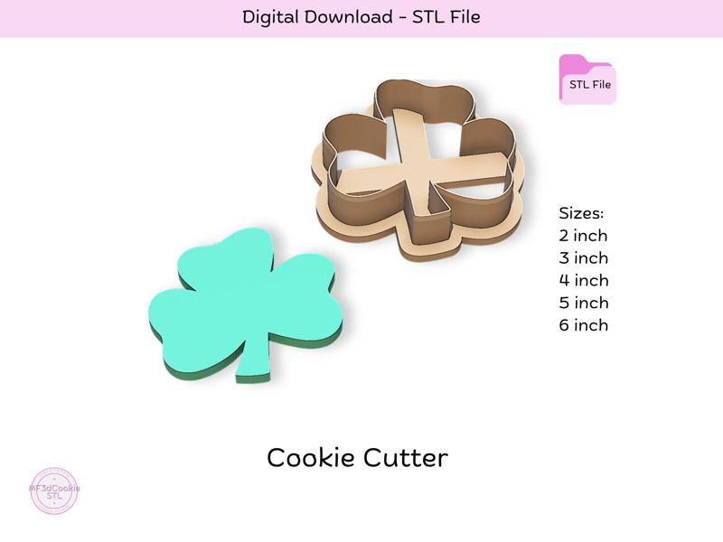 St. Patrick's Shamrock Cookie Cutter STL File, STL Cookie Cutter File, Instant Download, Cookie Stamp STL