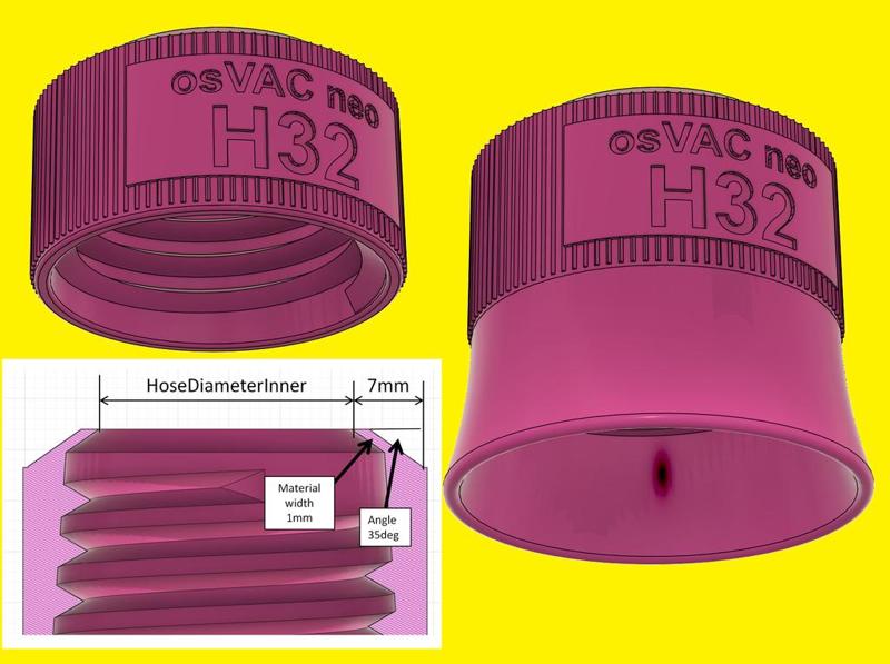 osVAC neo H32, Hose Adapters 25-53mm + step + Fusion 360