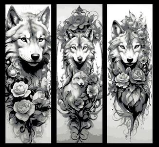 Fascination with Wolves amongst flowers - Set of 3 Bookmarks