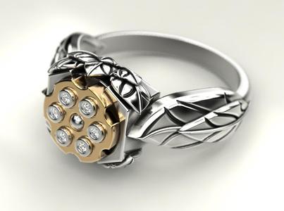 Woman ring revolver with bullet