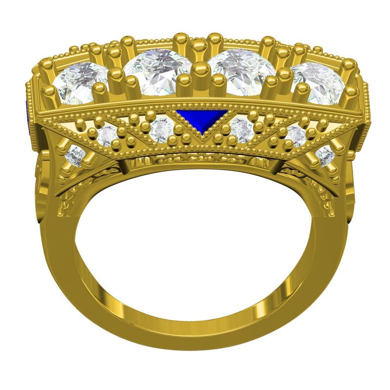 Four Diamond Antique Art Deco Style Ring