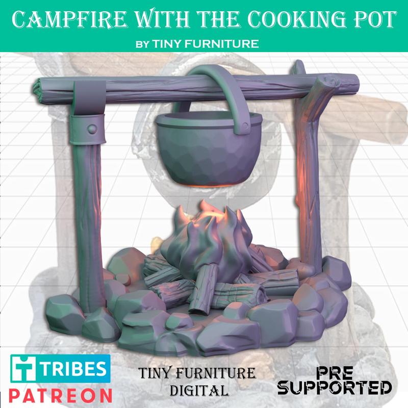 Campfire with the cooking pot