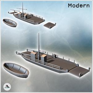 Set of two assault boats with ferry and wooden boat (2) - Modern WW2 WW1 World War Diaroma Wargaming RPG Mini Hobby