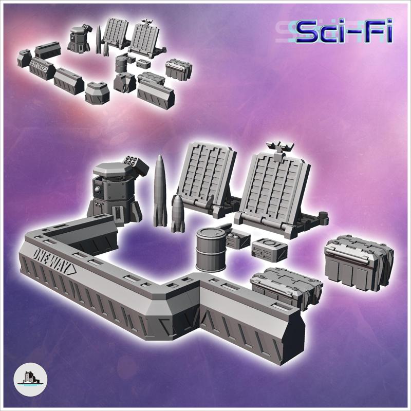 Set of futuristic Sci-Fi fortifications with barricades, missiles, and crates (9) - Future Sci-Fi SF Post apocalyptic Tabletop Scifi Wargaming Planetary exploration RPG Terrain