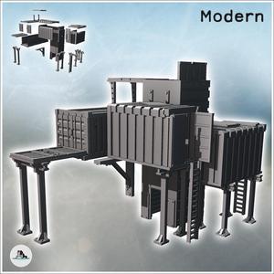 Set of containers for elevated outpost on metal stilts with access ladders (16) - Modern WW2 WW1 World War Diaroma Wargaming RPG Mini Hobby