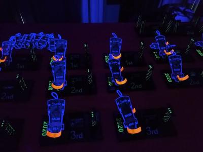 Pinewood Derby Blacklight Trophy Stand Set - Blacklight Glowing Pillars
