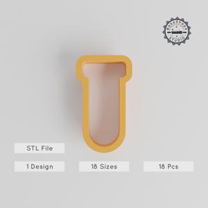 Test Tube Shape Cutter Set, 18 Sizes for Cookies, Fondant & Clay, Laboratory Science, Chemistry, Medical, Research Design STL Files