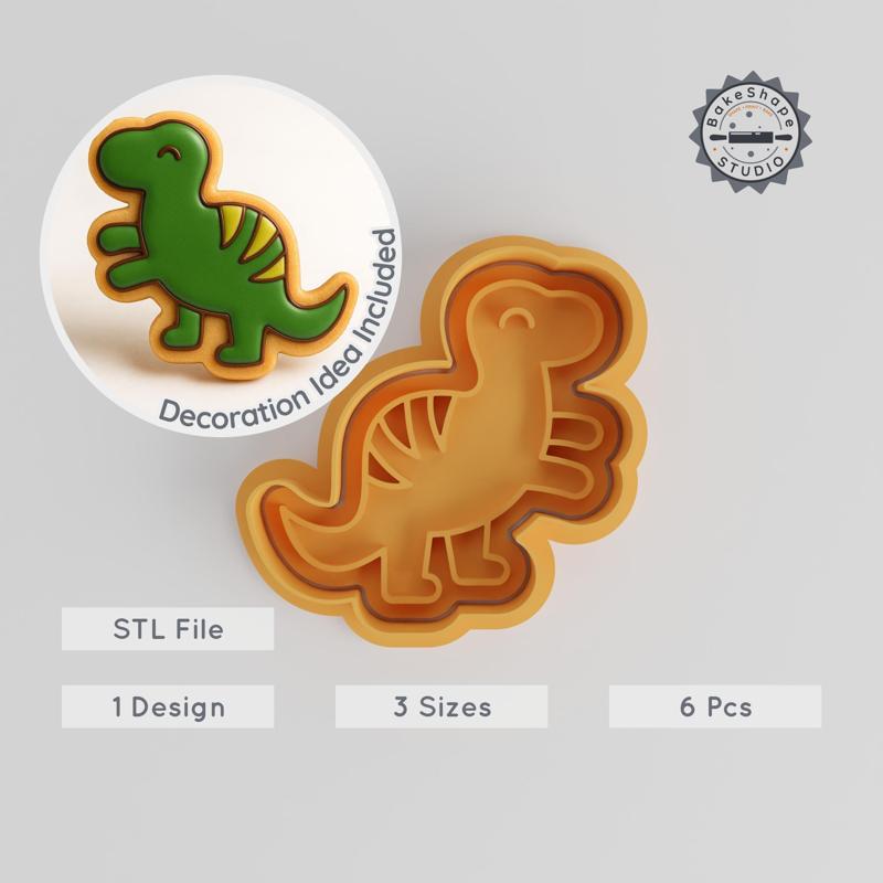 Dinosaur Cookie Cutter & Stamp Set, Prehistoric Creature Design, 6-Piece Pack, Perfect for Cookies & Fondant, S/M/L Sizes