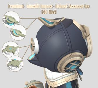 Freminet - Genshin Impact - Helmet Accessories Top and Back Side [ 3D FILE .STL ]