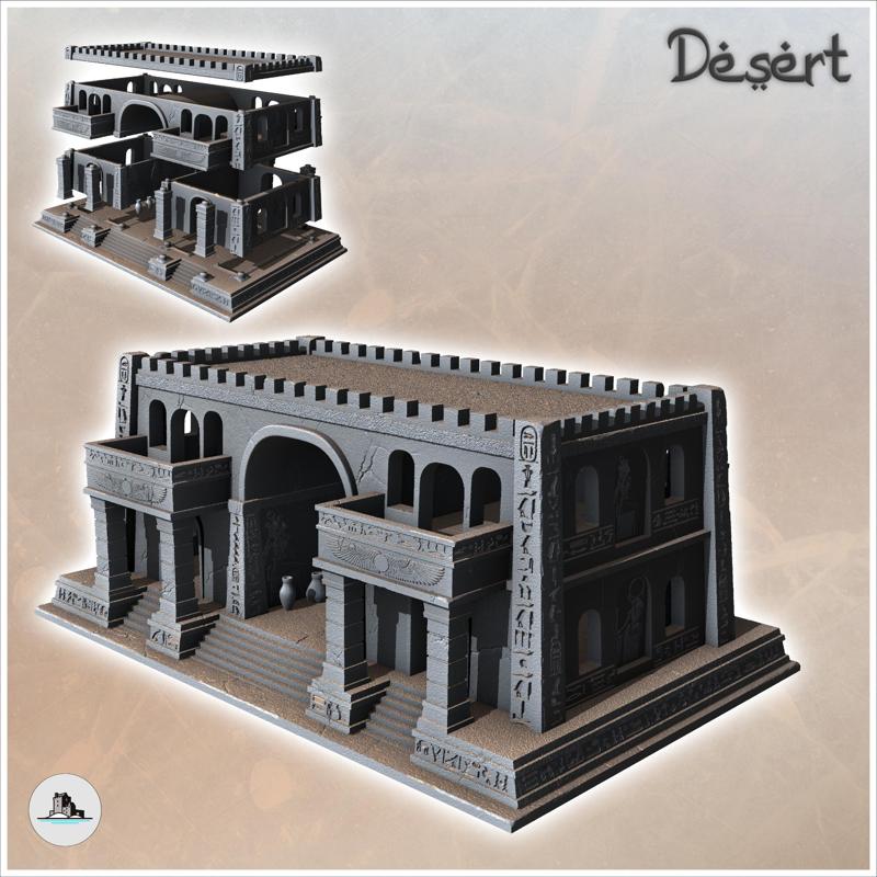 Large Egyptian building with crenellated roof and double balconies (17) - Canyon Sandy Landscape 28mm 15mm RPG DND Nomad Desertland African
