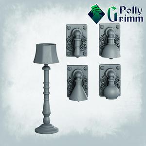 Fantasy miniatures for tabletop games. Lamps set. Small things to put on table and walls